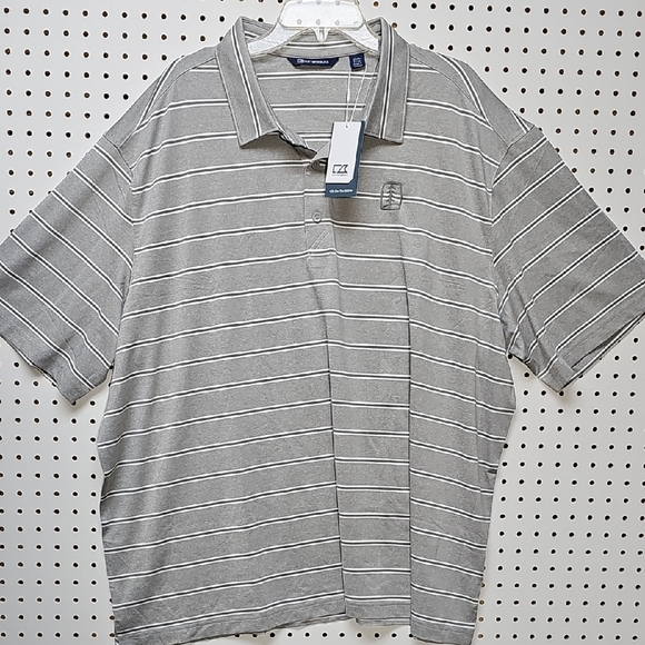 NWT Cutter & Buck Big Mens DryTec Polo 3xl Gray/white Striped - Picture 1 of 8